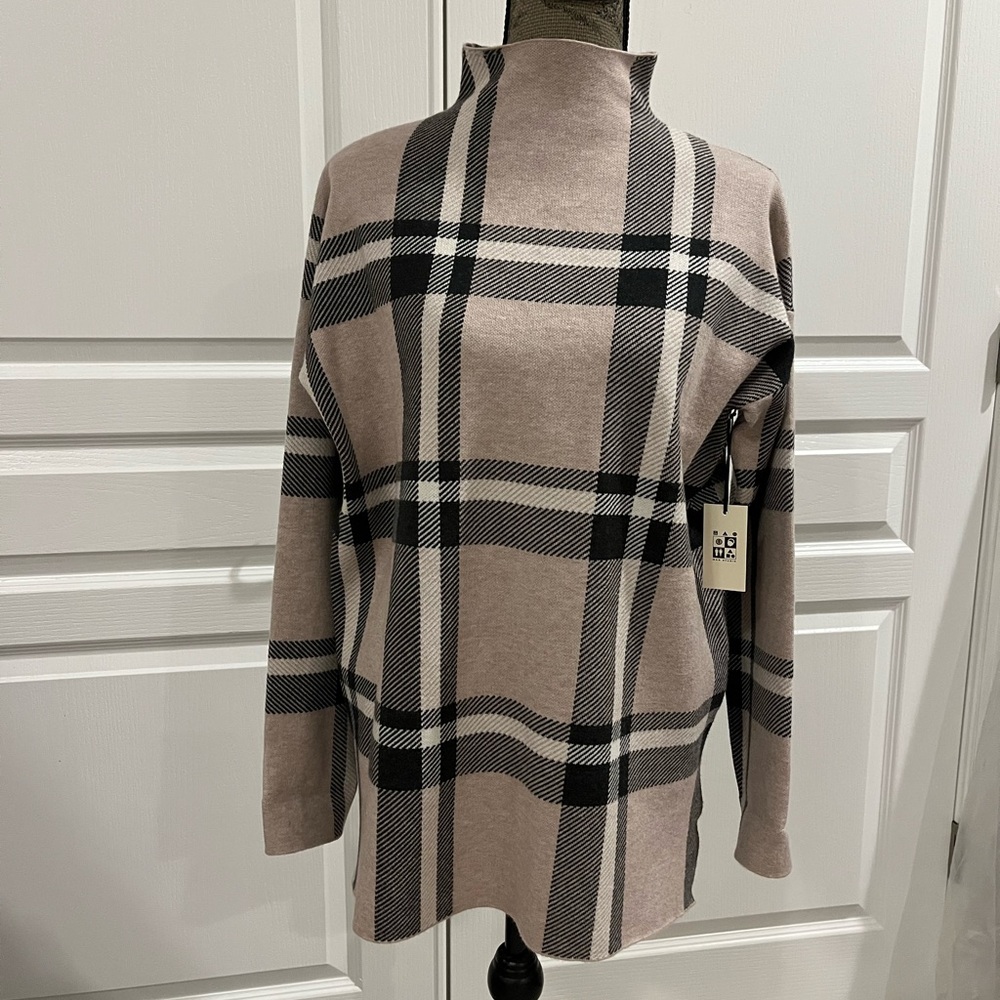 Max Studio Mock Neck Plaid Knit Tunic